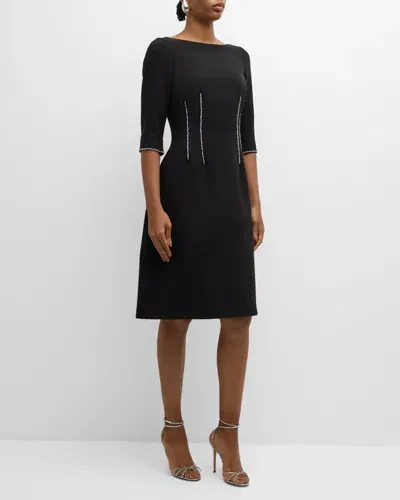 Rickie Freeman For Teri Jon Rhinestone-trim Crepe Dress In Black