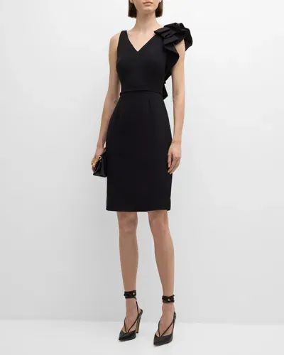 Rickie Freeman For Teri Jon Ruffle Stretch Crepe Dress In Black