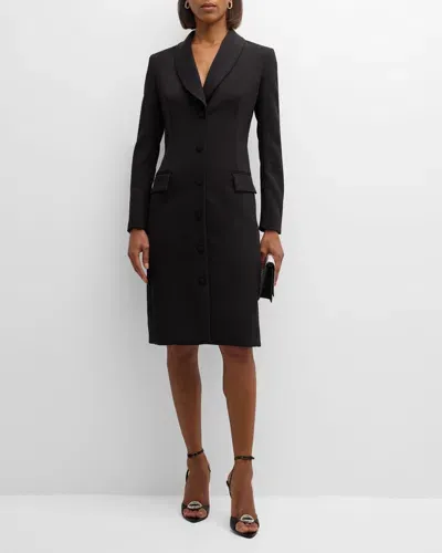 Rickie Freeman For Teri Jon Shawl-collar Crepe Tuxedo Dress In Black