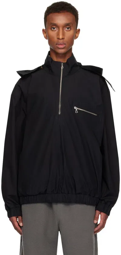 Rier Black Cotton Waxed Windbreaker In Black Waxed