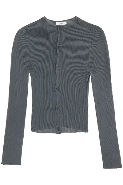 Rier Fitted Ribbed Silk Cardigan With In Grey