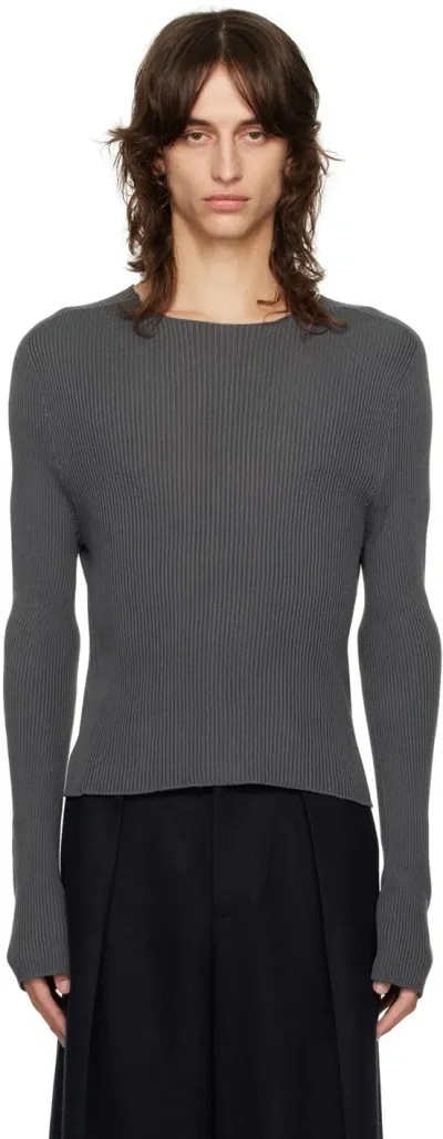 Rier Gray Round Neck Sweater In Castelrock Knit