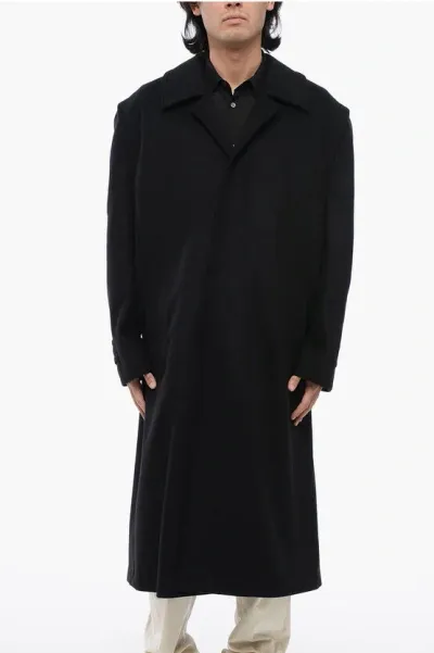 Rier Straight Fit Wool Coat With Hidden Buttoning In Black