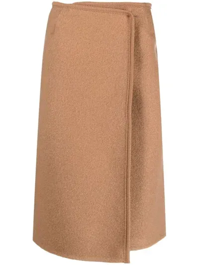 Rier Walker Virgin Wool Wrap Skirt In Brown