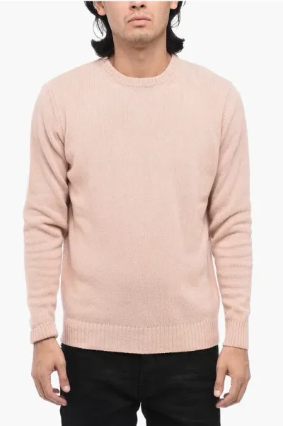 Rifò Sugar Solid Color Wool And Cashmere Crew-neck Sweater In Pink