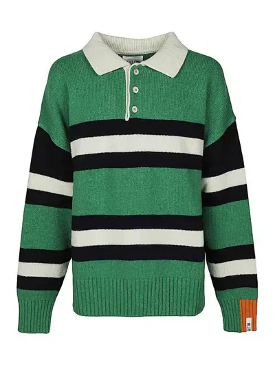 Right Fort Wool Striped Long Sleeve Polo Shirt In Verde