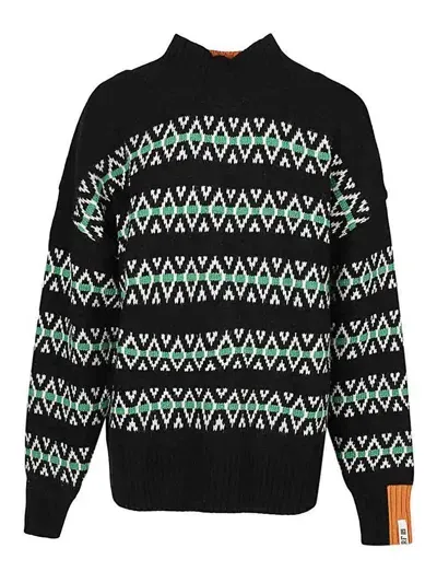 Right Fort Striped High Neck Wool Sweater In Negro