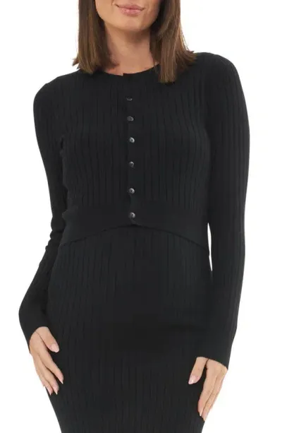 Ripe Maternity Caitlin Rib Crop Maternity Cardigan In Black