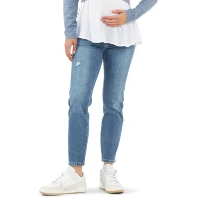 Ripe Maternity Dylan Under The Bump Distressed Straight Leg Maternity Jeans In Blue