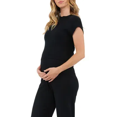 Ripe Maternity Kira Short Sleeve Nursing Knit Sweater In Black