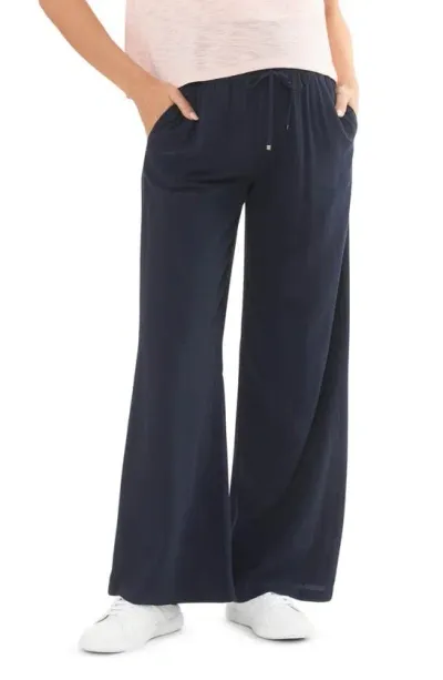 Ripe Maternity Marlow Smocked Drawstring Wide Leg Pants In Navy