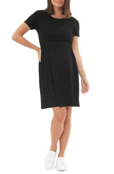 Ripe Maternity Rib Maternity/nursing T-shirt Dress In Black