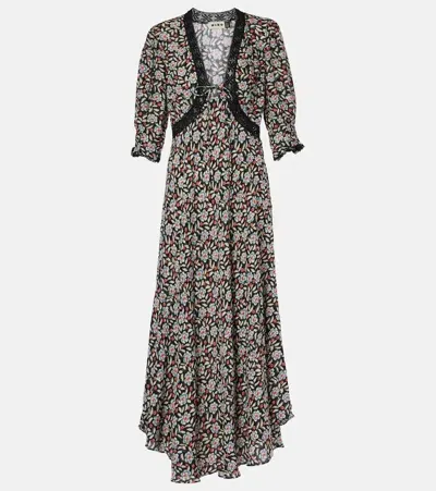 Rixo London Amina Floral Crêpe Midi Dress In Black