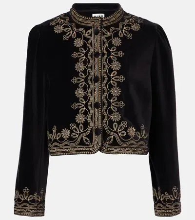 Rixo London Denver Embroidered Cotton Jacket In Black