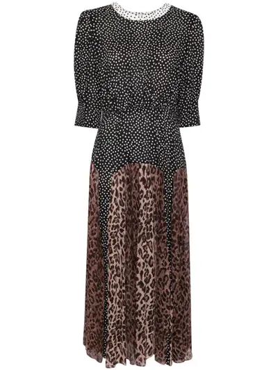 Rixo London Meg Mix-print Midi Dress In Black