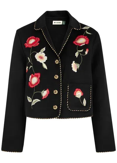 Rixo London Rixo Sunday Floral-embroidered Wool-blend Jacket In Black