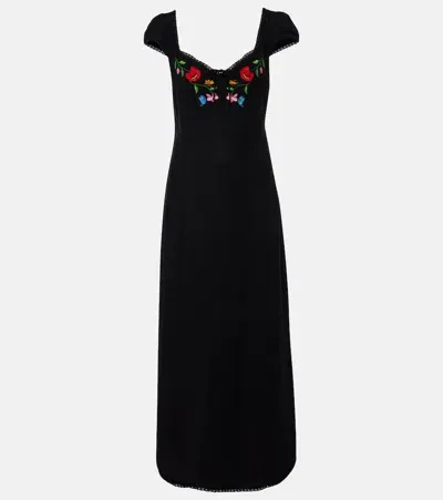 Rixo London Tahlee Embroidered Midi Dress In Black