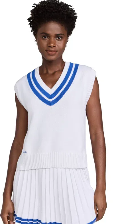 Rlx Cotton V Neck Sweater Vest Pullover Cream White/iris Blue