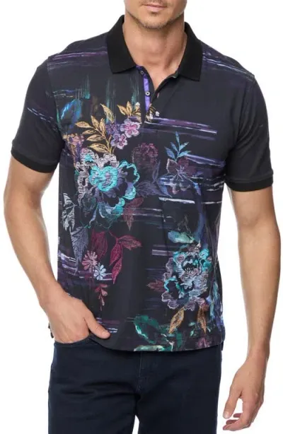 Robert Graham Florian Print Polo In Black