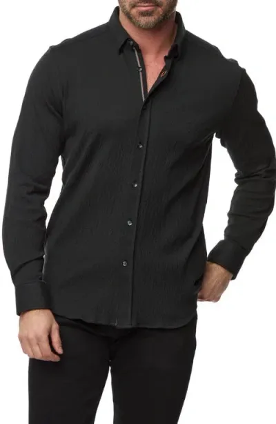 Robert Graham Hammond Tailored Fit Solid Textured Knit Button-up Shirt In Black