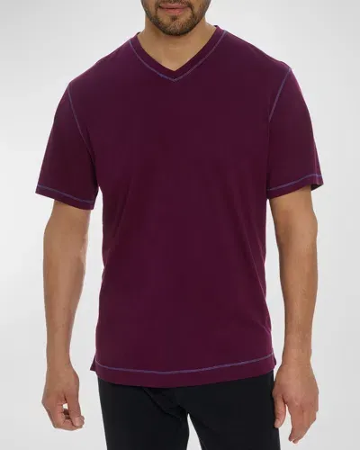 Robert Graham Men's Eastwood 3 Knit V-neck T-shirt In Dark Purple