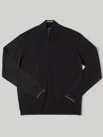 Robert Talbott Eastwood Quarter Zip Sweater In Black With Gray Tipping