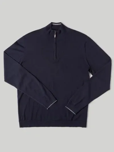 Robert Talbott Eastwood Quarter Zip Sweater In Navy With Gray Tipping