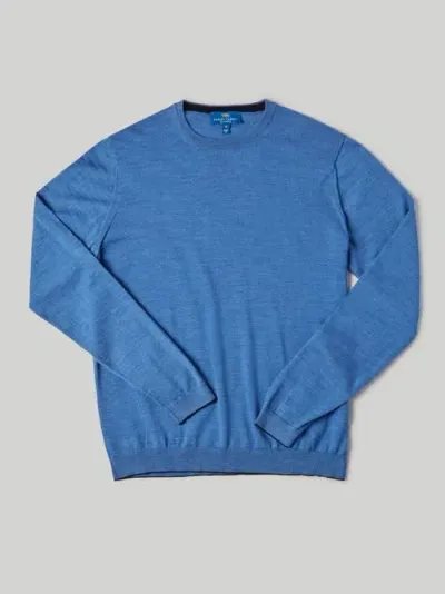 Robert Talbott Keaton Crewneck Sweater In Sky Blue With Navy Tipping