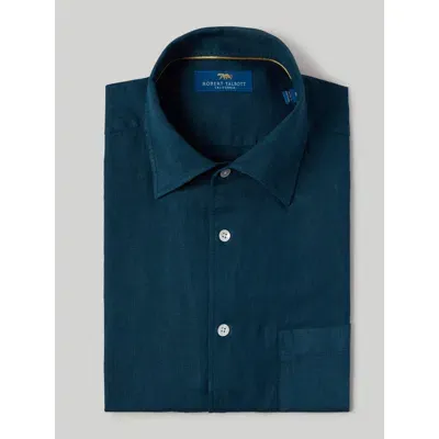 Robert Talbott Morgan Short Sleeve Linen Shirt In Indigo Blue