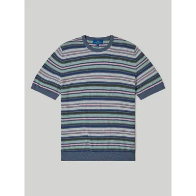 Robert Talbott Pratt Multi Stripe Short Sleeve Crewneck Sweater In Green Multi