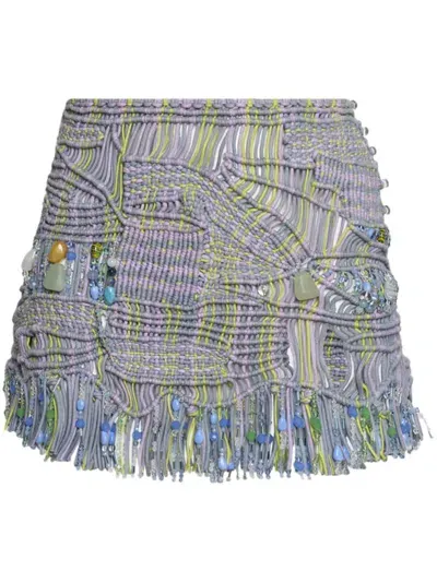 Roberta Einer Fringed Macramé Miniskirt In Blue