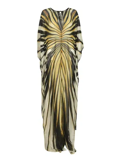 Roberto Cavalli Front Keyhole Pattern Print Long Dress In Yellow