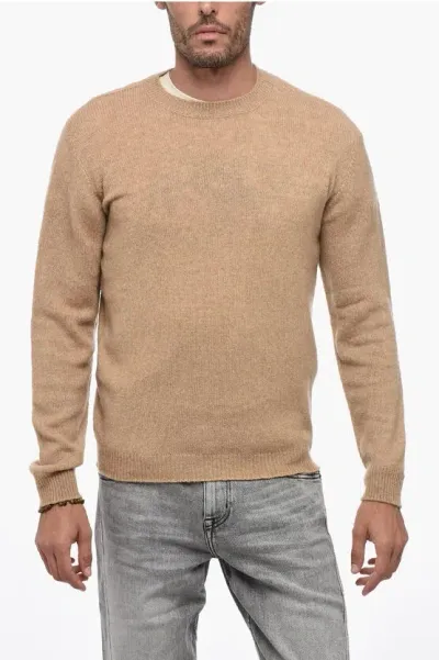 Roberto Collina Crew Neck Wool And Camel Blend Sweater In Brown