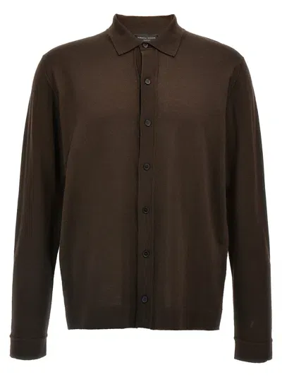 Roberto Collina Fine-knit Buttoned Jumper In Brown