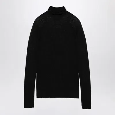 Roberto Collina Semi-transparent Milk-coloured Turtleneck Sweater In Black