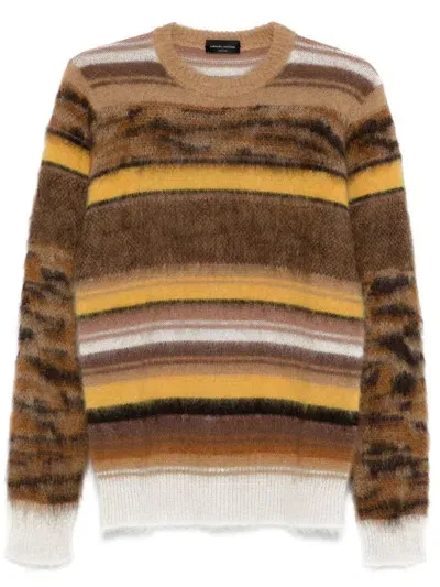 Roberto Collina Striped Sweater In Brown