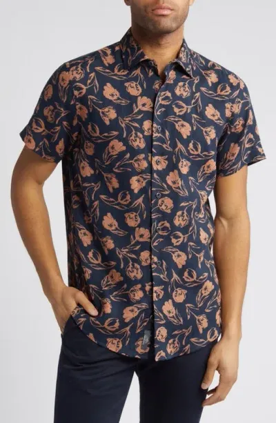 Rodd & Gunn Castor Bay Floral Short Sleeve Cotton Button-up Shirt In Navy