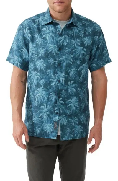 Rodd & Gunn Destiny Bay Linen Printed Short Sleeve Shirt In Teal