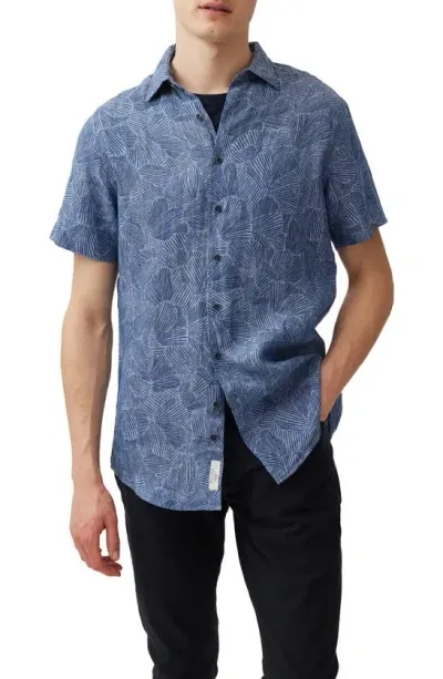 Rodd & Gunn Men's Ellerby Linen Geometric-print Short-sleeve Shirt In Blue