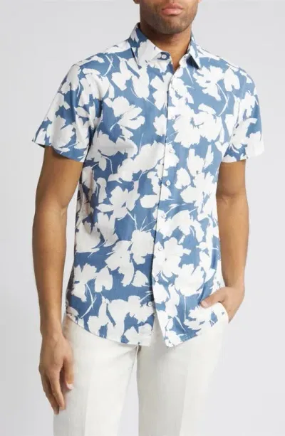 Rodd & Gunn Everton Terrace Sport Fit Floral Short Sleeve Cotton Button-up Shirt In Chambray