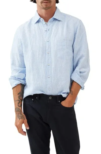 Rodd & Gunn Harvest Avenue Sports Fit Dobby Pinstripe Linen Button-up Shirt In Sky