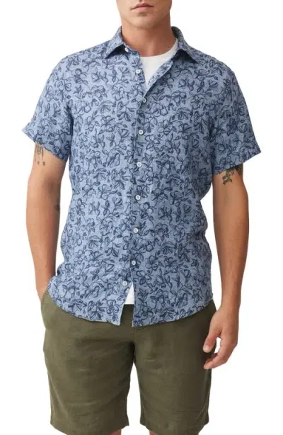 Rodd & Gunn Avonside Sports Fit Floral Short Sleeve Linen Button-up Shirt In Chambray