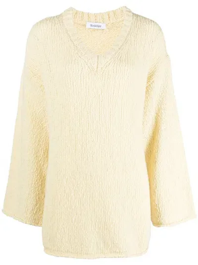 Rodebjer Ermine V-neck Wool-cotton Jumper In Yellow