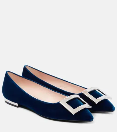 Roger Vivier Velvet Ballet Flats In Blue