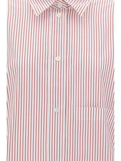 Rohe Shirt With Large Cuffs And Fraying Detai In White/port Stripe