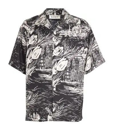 Rohe Silk Printed Bowling Shirt In Black