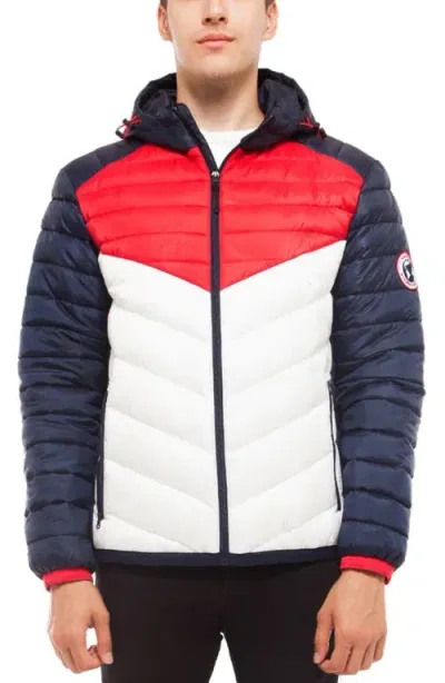 Rokka&rolla Lightweight Quilted Hooded Puffer Jacket In Night Sky/bright White/red