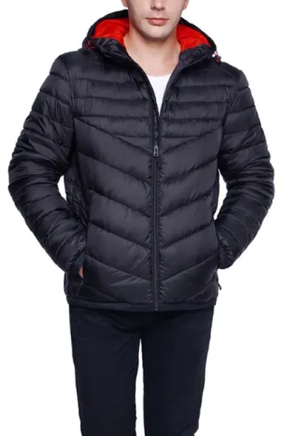 Rokka&rolla Lightweight Quilted Hooded Puffer Jacket In Very Black