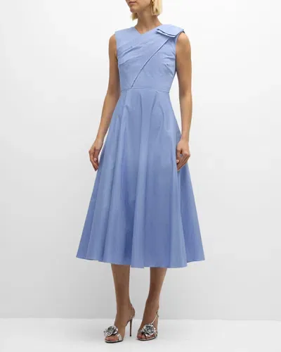 Roland Mouret Cotton Poplin Midi Dress With Bow Detail In Blue