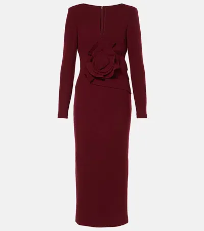 Roland Mouret Floral Wool Crêpe Midi Dress In Red